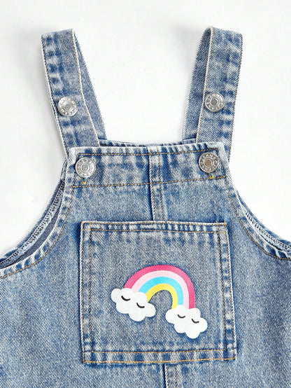 Baby Girls' Denim Overalls,Light Blue Floral Cute School Autumn Casual Personalized Loose Fit Adjustable Bib Pants,Soft Comfortable Cotton Fabric