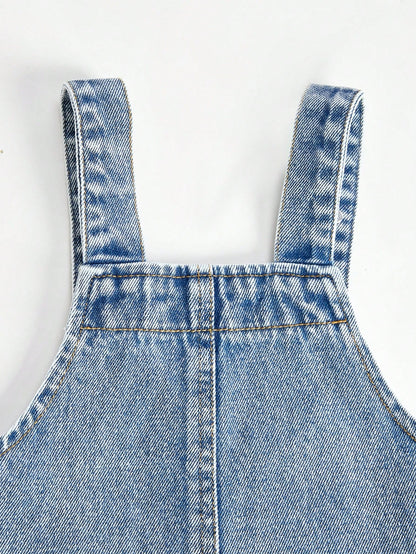 Baby Girls' Denim Overalls,Light Blue Floral Cute School Autumn Casual Personalized Loose Fit Adjustable Bib Pants,Soft Comfortable Cotton Fabric