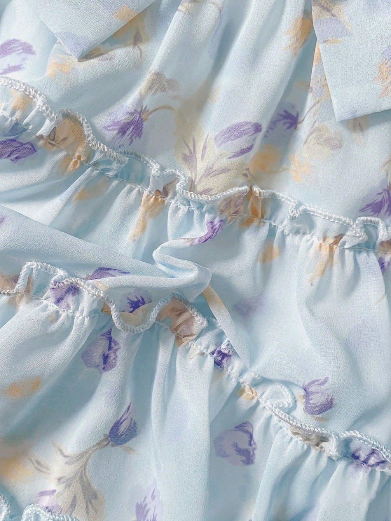Baby Girls' Light Blue Floral Summer Cute Party Dress Fashionable Casual Bow Decor Cake Dress Suitable For Spring Autumn Vacation Festivals Daily Wear