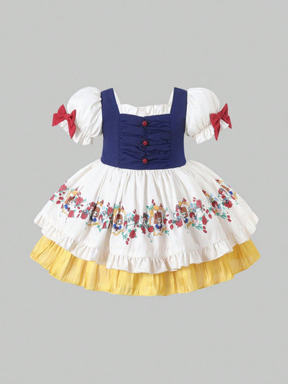 Baby Girls Pretty Party Dress, Baby Evening Gown With Cute Pattern, Princess Dress With Fluffy Full Skirt, Soft And Comfortable Children's Clothing