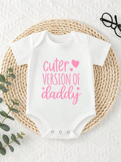 Baby Girls Short Sleeve Bodysuit Cuter Version Of Daddy Pink Heart Letter Print Newborn Triangle Romper Infant Summer One Piece Outfit