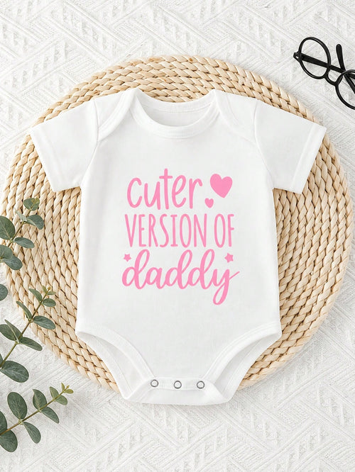 Baby Girls Short Sleeve Bodysuit Cuter Version Of Daddy Pink Heart Letter Print Newborn Triangle Romper Infant Summer One Piece Outfit