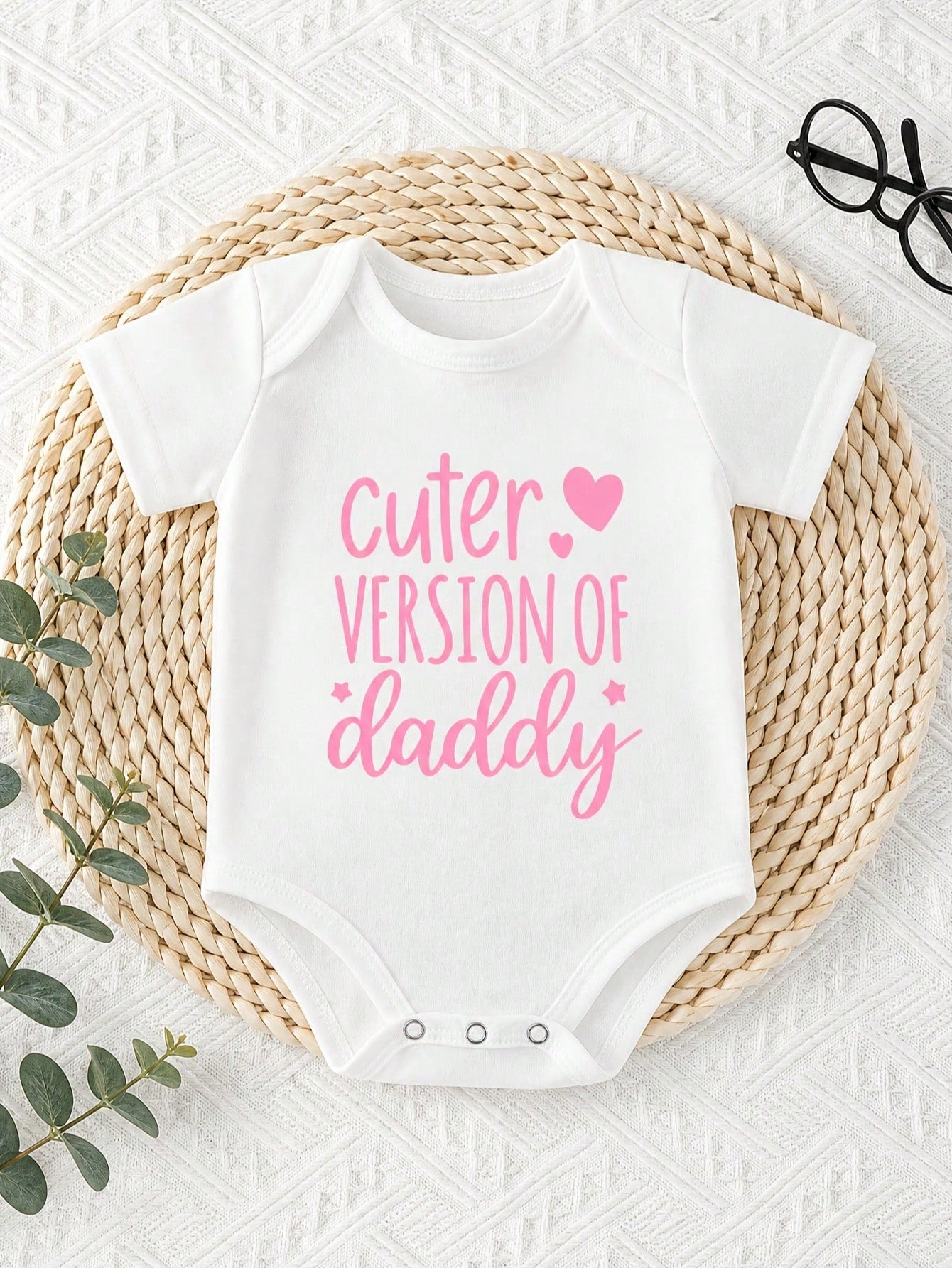 Baby Girls Short Sleeve Bodysuit Cuter Version Of Daddy Pink Heart Letter Print Newborn Triangle Romper Infant Summer One Piece Outfit