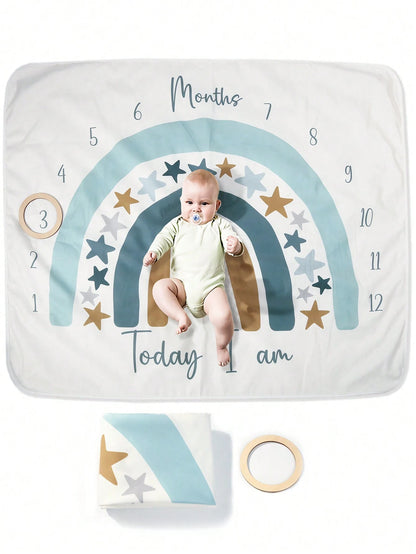 Baby Milestone Blanket With Rainbow & Star Prints