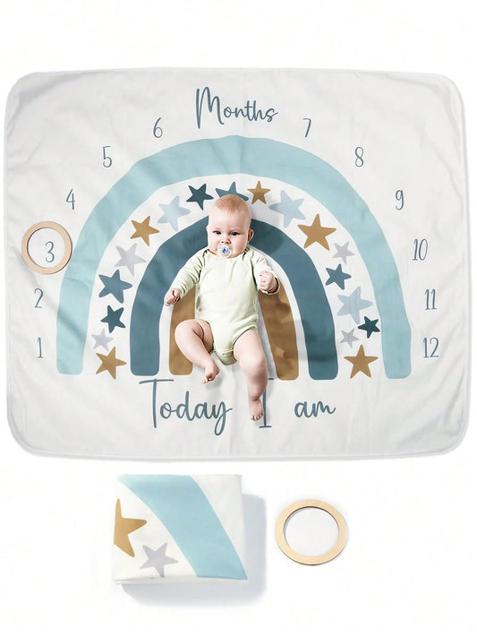 Baby Milestone Blanket With Rainbow & Star Prints