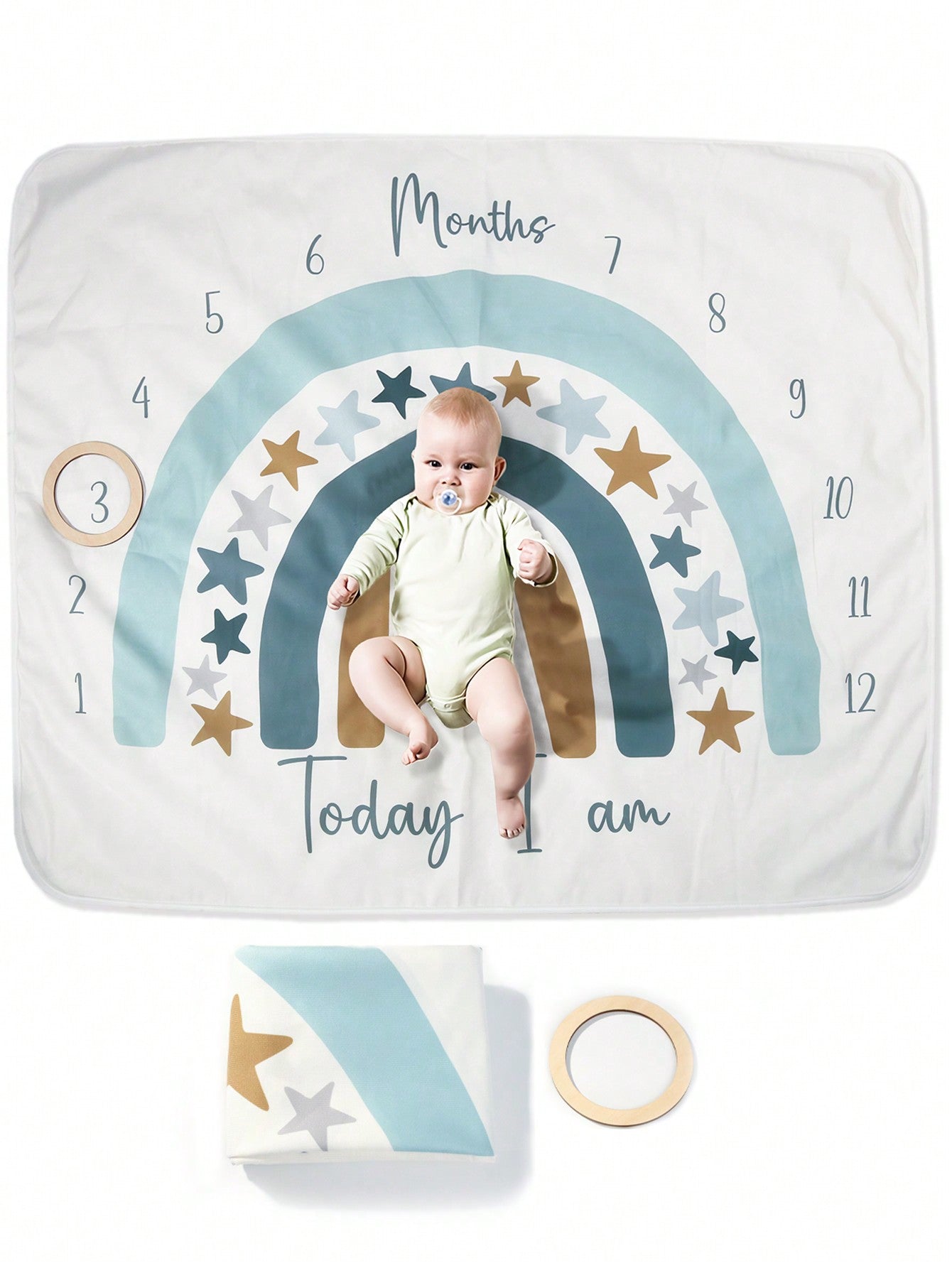Baby Milestone Blanket With Rainbow & Star Prints