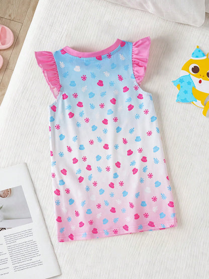 BABY SHARK X Baby Girl Cartoon Print Ombre Flutter Sleeve Nightgown