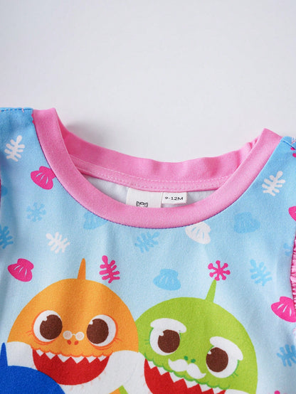BABY SHARK X Baby Girl Cartoon Print Ombre Flutter Sleeve Nightgown