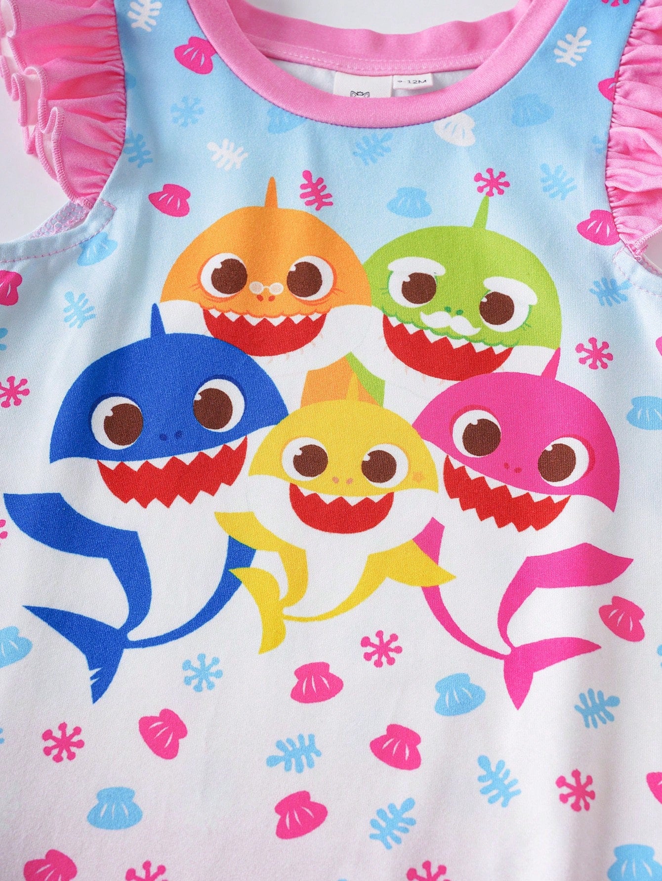 BABY SHARK X Baby Girl Cartoon Print Ombre Flutter Sleeve Nightgown