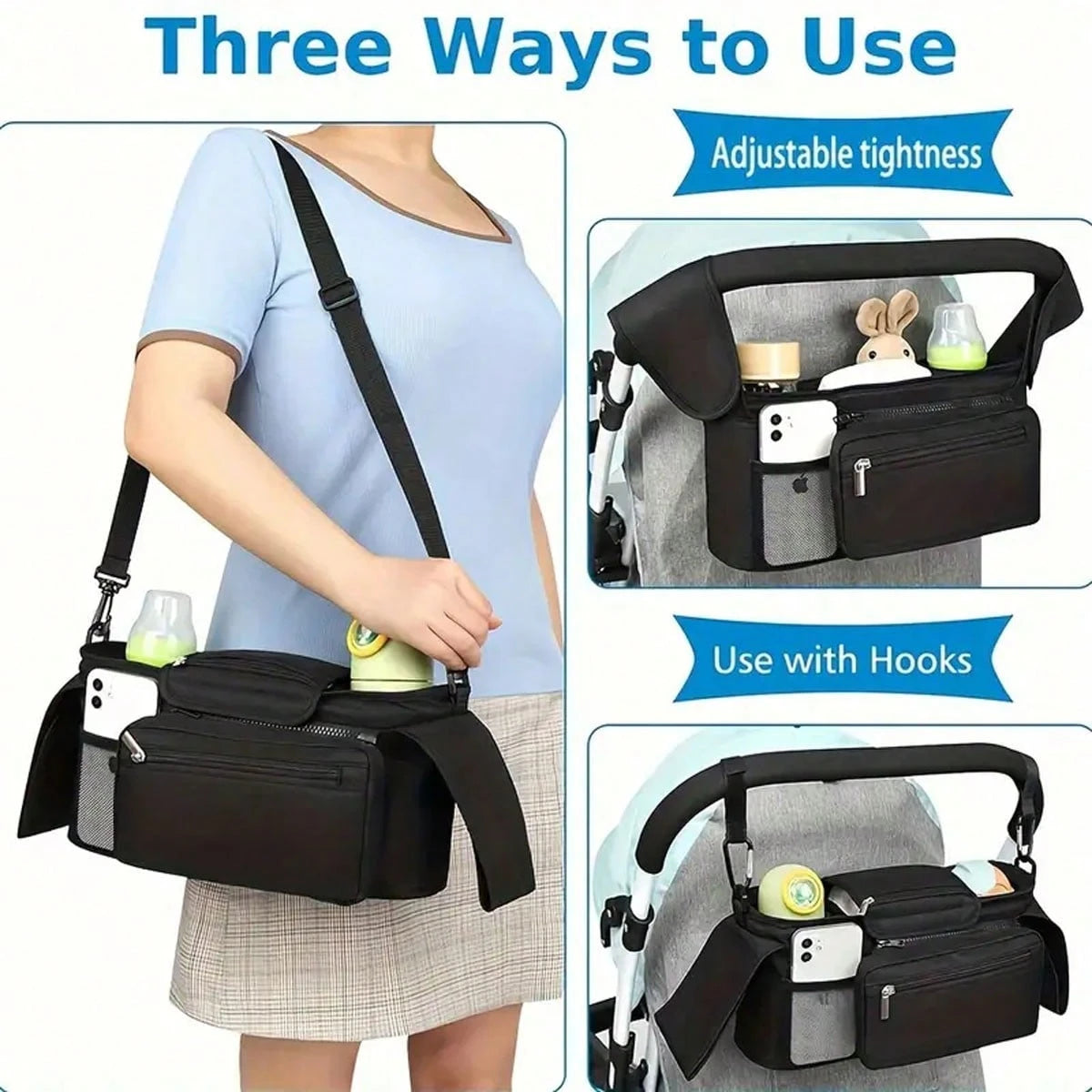 Baby Stroller Manager With Non-Slip Strap And Insulated Cup Holder, Mobile Phone Baby Stroller Bag, Suitable For Baby, Baby Jogger, Britax, BOB, Umbrella And Pet Strollers And Other Baby Strollers