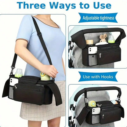 Baby Stroller Manager With Non-Slip Strap And Insulated Cup Holder, Mobile Phone Baby Stroller Bag, Suitable For Baby, Baby Jogger, Britax, BOB, Umbrella And Pet Strollers And Other Baby Strollers
