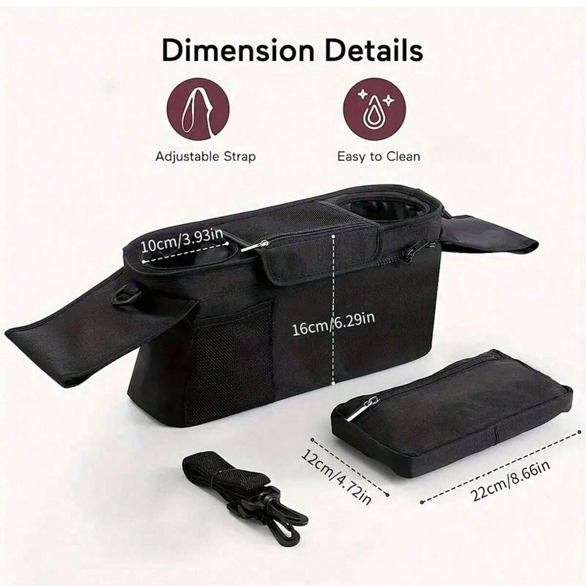 Baby Stroller Manager With Non-Slip Strap And Insulated Cup Holder, Mobile Phone Baby Stroller Bag, Suitable For Baby, Baby Jogger, Britax, BOB, Umbrella And Pet Strollers And Other Baby Strollers