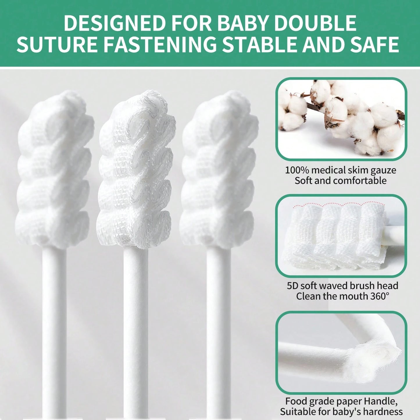 Baby Tongue Cleaner, Newborn Toothbrush, Disposable Infant Toothbrush Clean Mouth,Gauze Gum Cleaner Oral Cleaning Stick Dental Care For 0-36 Month
