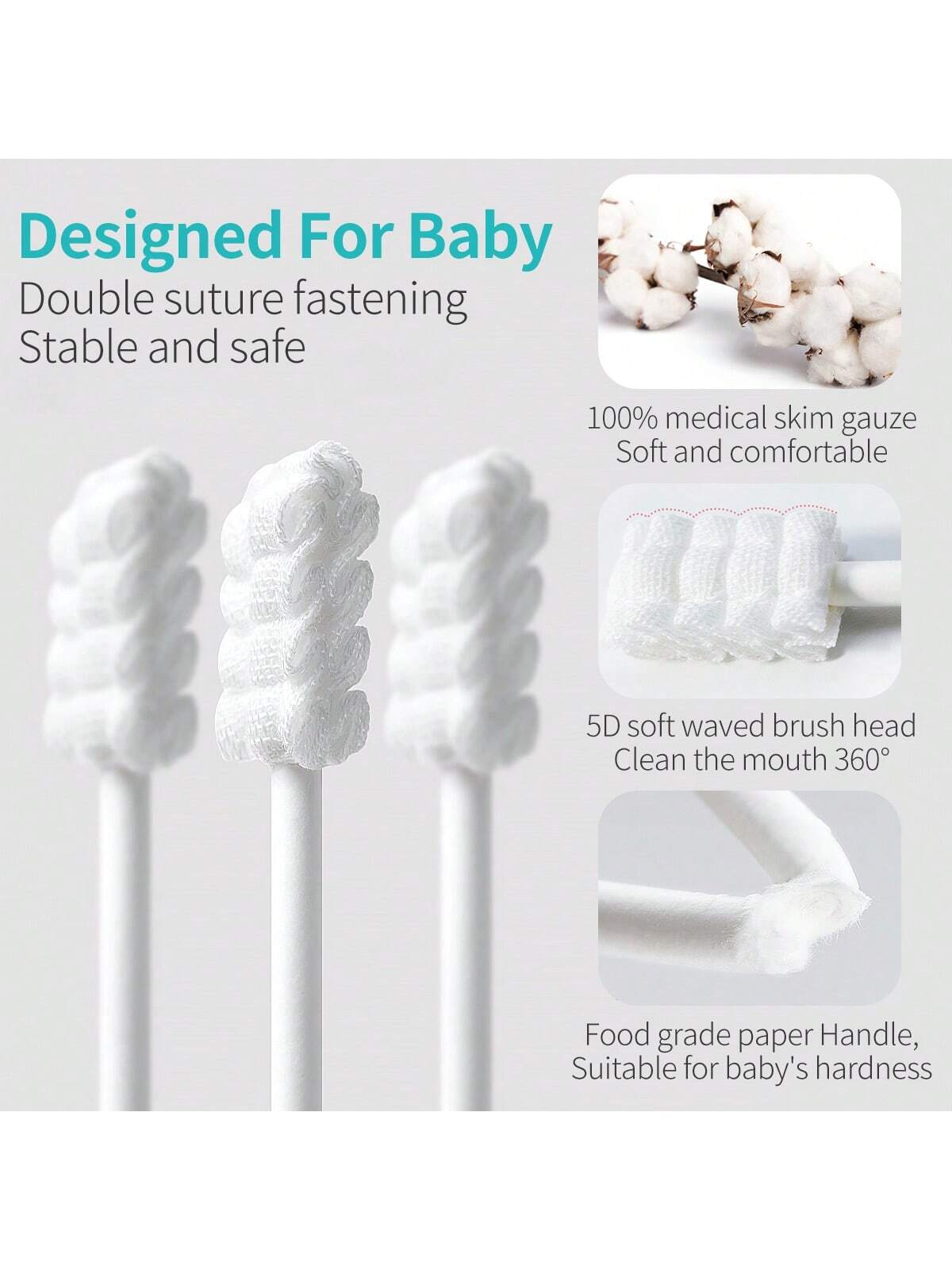 Baby Tongue Cleaner, Newborn Toothbrush, Disposable Infant Toothbrush Clean Mouth,Gauze Gum Cleaner Oral Cleaning Stick Dental Care For 0-36 Month