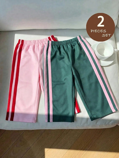 Babygirl Colorblock Sporty Loose Long Pants Pcs
