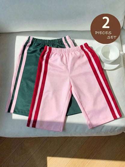 Babygirl Colorblock Sporty Loose Long Pants Pcs