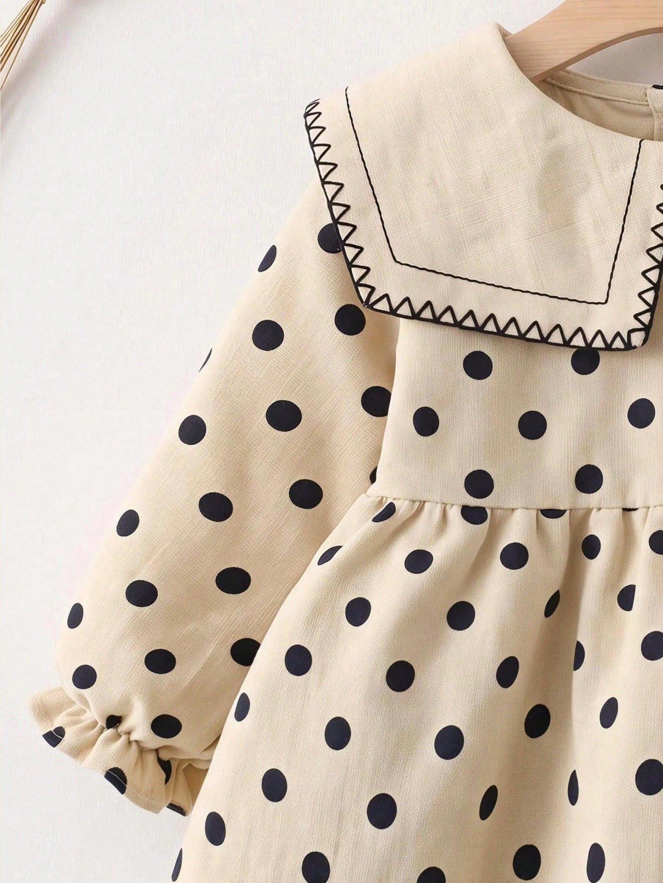 Babygirl Cute Academy Style Polka Dot Apricot Peter Pan Collar Long Sleeve Doll Dress