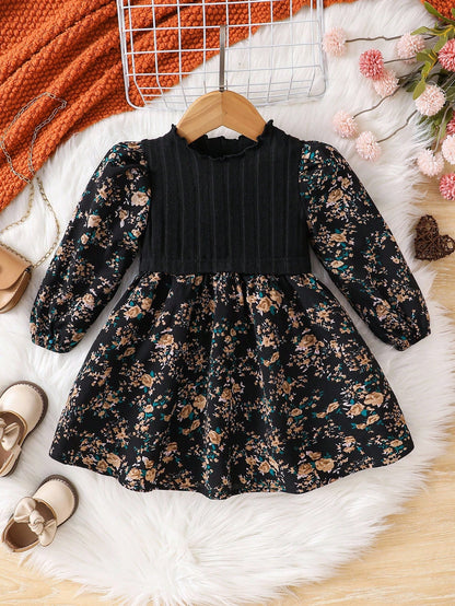 Babygirl Cute Academy Style Polka Dot Apricot Peter Pan Collar Long Sleeve Doll Dress