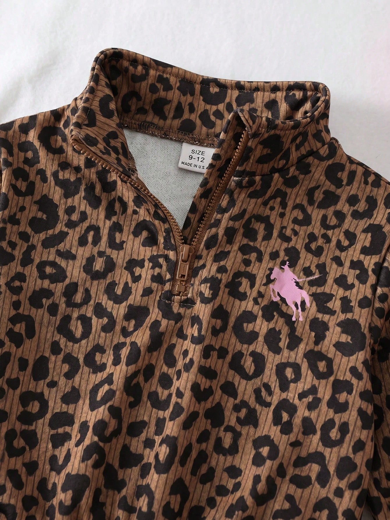 Babygirl Cute Casual Leopard Print Long Sleeve Stand Collar Sweatshirt And Elastic Waist Long Autumn Winter Pants Set