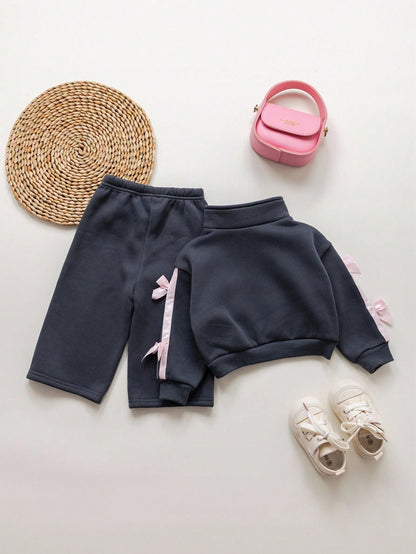 Babygirl Cute Casual Leopard Print Long Sleeve Stand Collar Sweatshirt And Elastic Waist Long Autumn Winter Pants Set