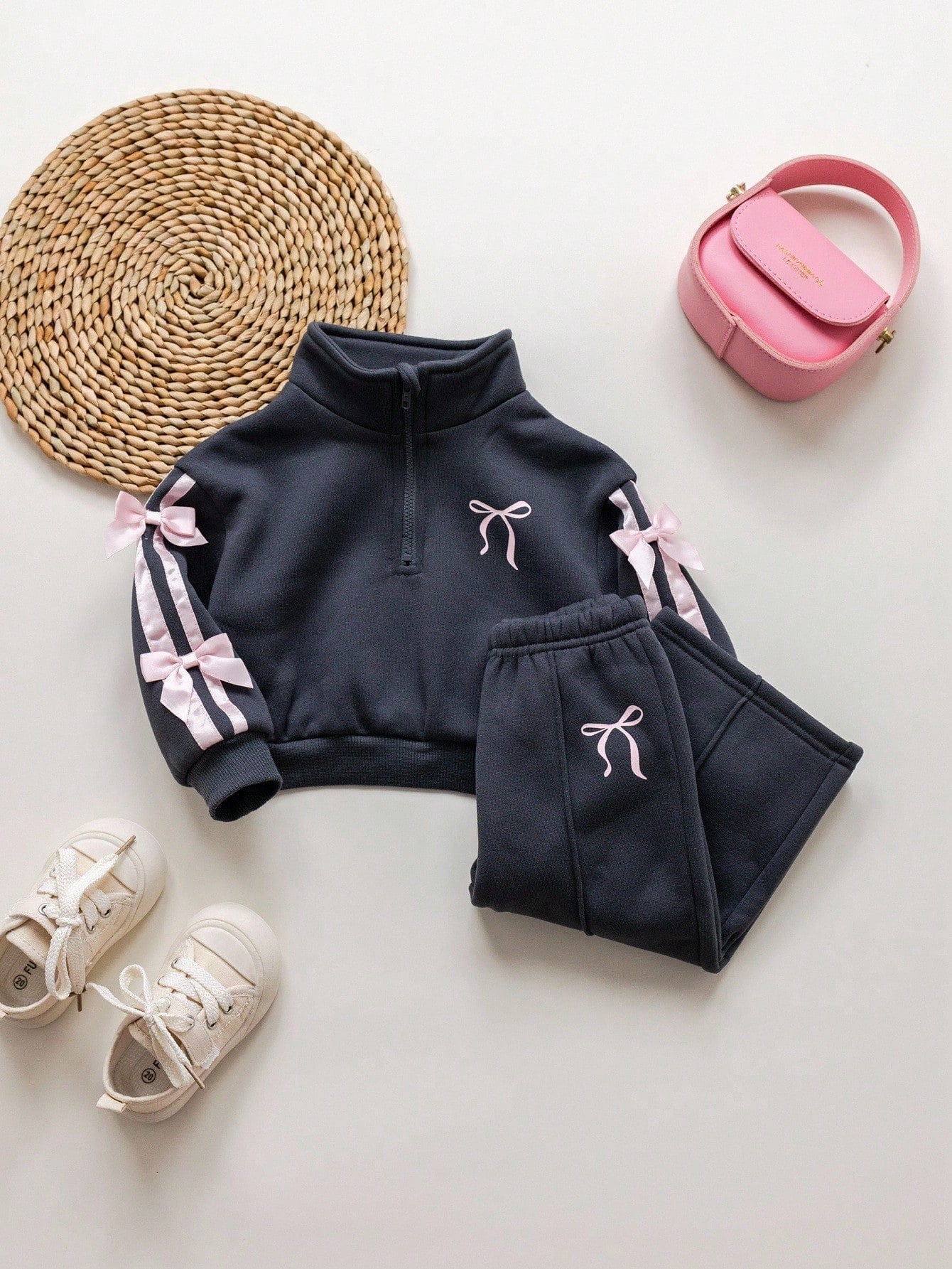 Babygirl Cute Casual Leopard Print Long Sleeve Stand Collar Sweatshirt And Elastic Waist Long Autumn Winter Pants Set