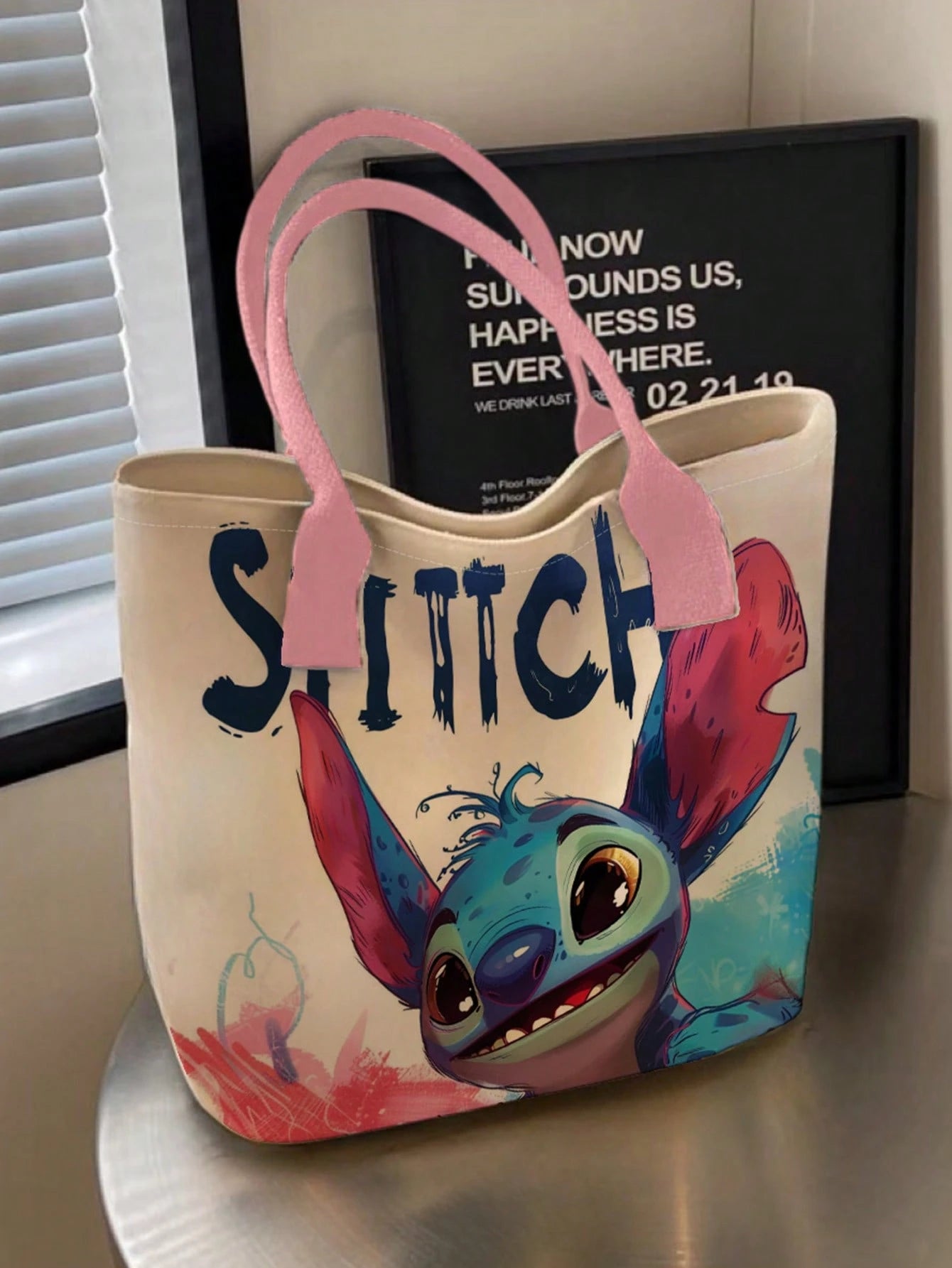 Back To School Season Disney Cute Cartoon Stitch Pattern Printed Tote Bag, Suitable For Women's Daily Shopping And Gatherings, Casual Style Tote Bag