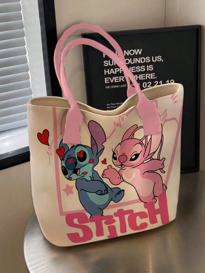 Back To School Season Disney Cute Cartoon Stitch Pattern Printed Tote Bag, Suitable For Women's Daily Shopping And Gatherings, Casual Style Tote Bag