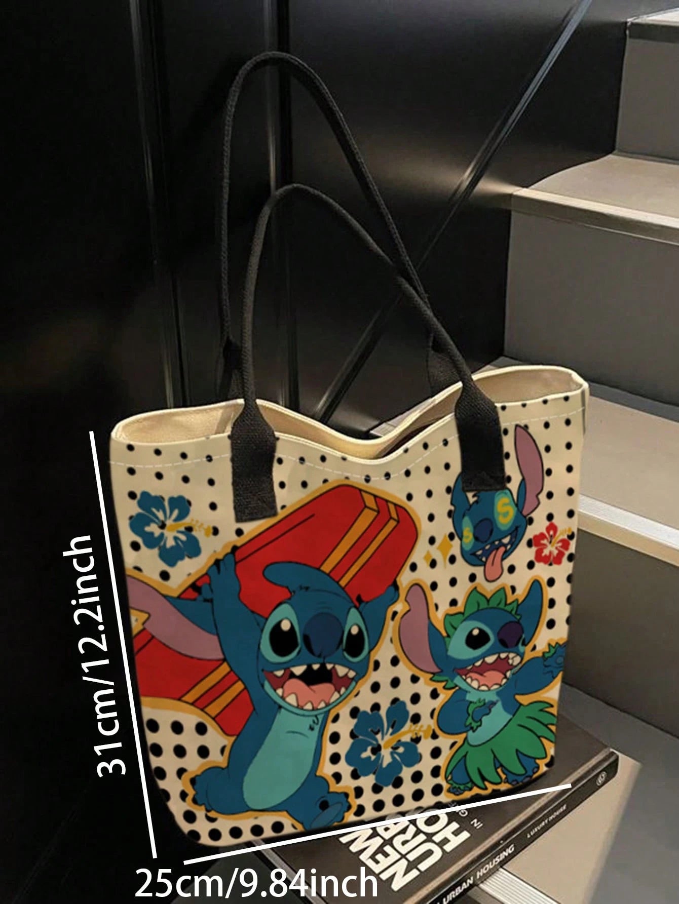 Back To School Season Disney Cute Cartoon Stitch Pattern Printed Tote Bag, Suitable For Women's Daily Shopping And Gatherings, Casual Style Tote Bag