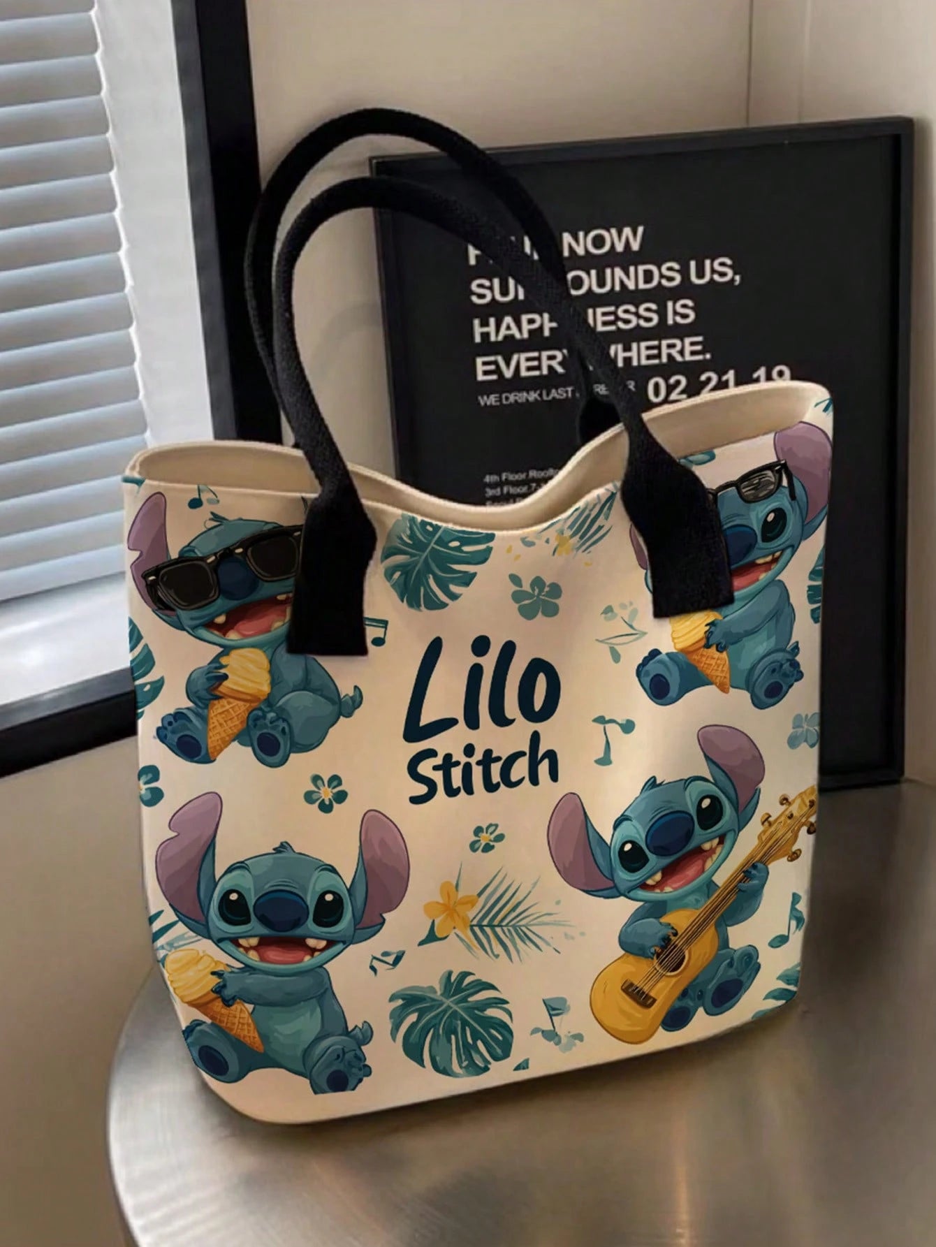 Back To School Season Disney Cute Cartoon Stitch Pattern Printed Tote Bag, Suitable For Women's Daily Shopping And Gatherings, Casual Style Tote Bag