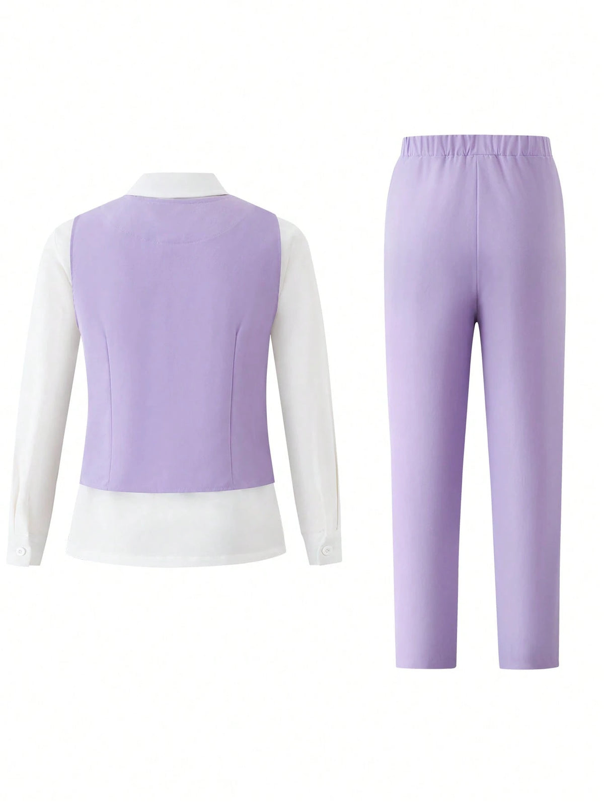 Back To School Tween Boys 2-Piece Elegant Formal Suit Lavender Blue White Slim Fit Asymmetric Vest Straight Pants For Wedding Business Summer Purple