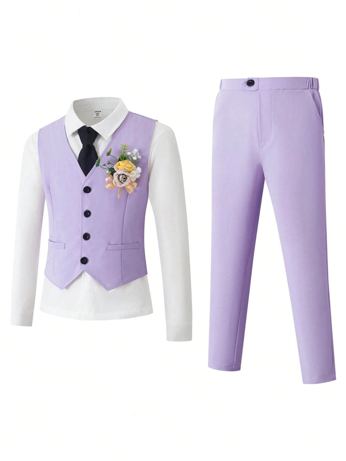 Back To School Tween Boys 2-Piece Elegant Formal Suit Lavender Blue White Slim Fit Asymmetric Vest Straight Pants For Wedding Business Summer Purple