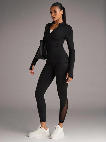BAE Solid Zip Up Sports Jacket With Thumb Holes, Athleisure