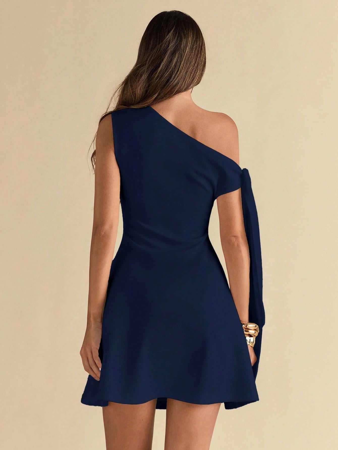 BAE Women's Asymmetric Shoulder Tie Waist Black Bodycon Elegant A-Line Peplum Skirt