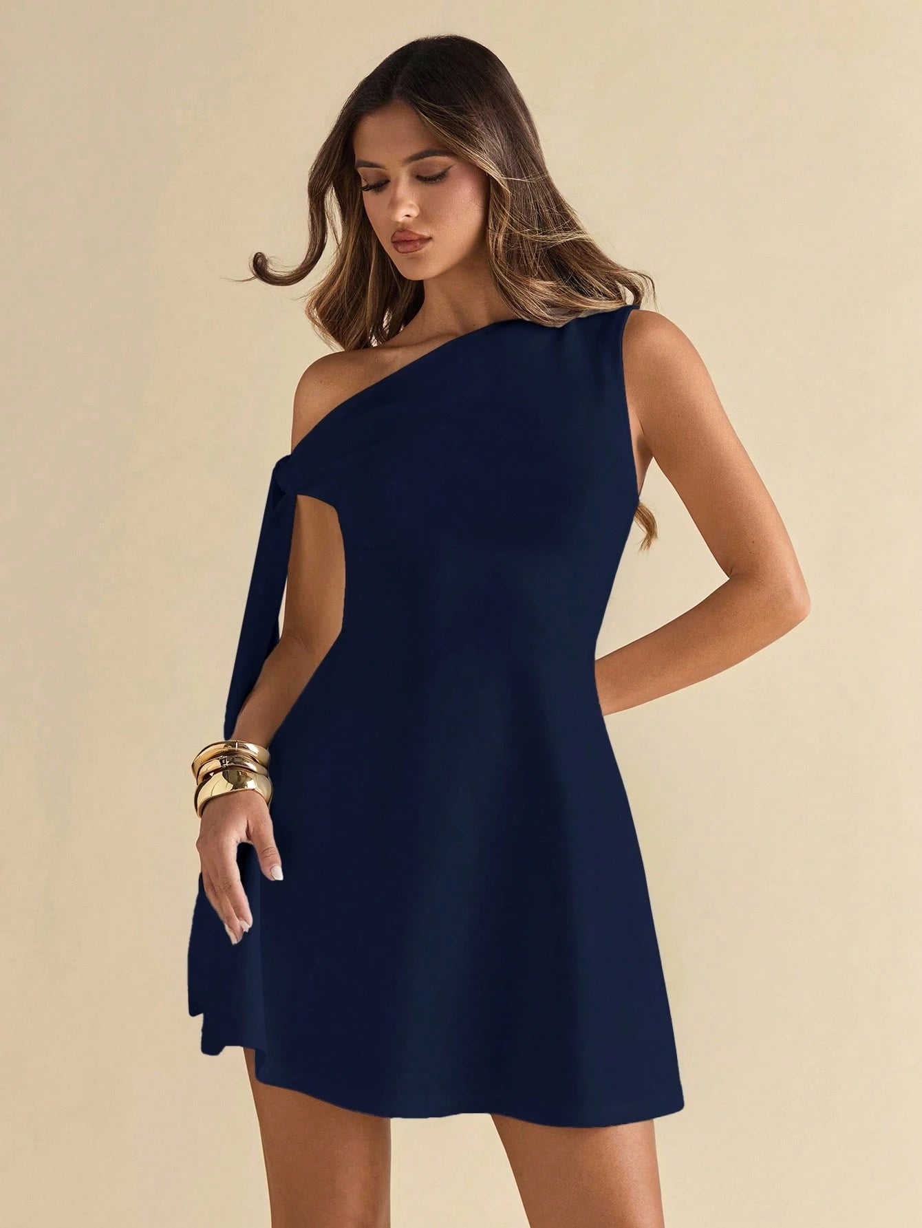 BAE Women's Asymmetric Shoulder Tie Waist Black Bodycon Elegant A-Line Peplum Skirt