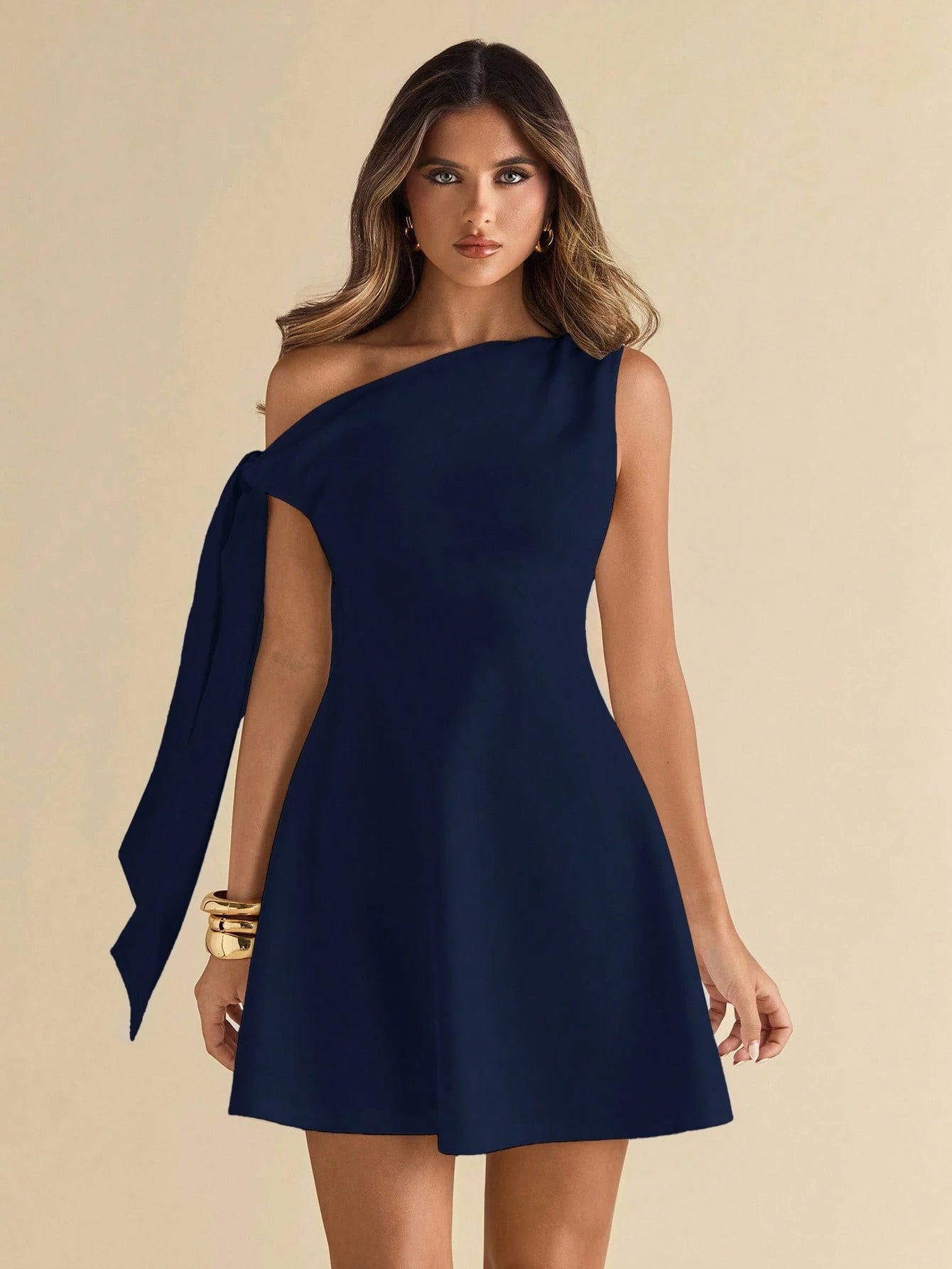 BAE Women's Asymmetric Shoulder Tie Waist Black Bodycon Elegant A-Line Peplum Skirt