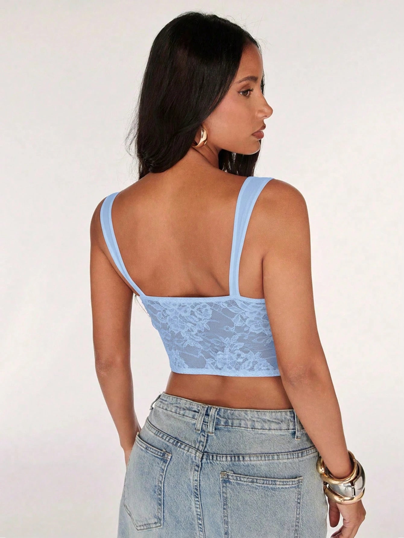 BAE Women's Seksi Chic Lace Sheer Tie-Up Spaghetti Strap Camisole Top,Baby Blue Summer Birthday Party Cocktail Nightclub Holiday Summer Top
