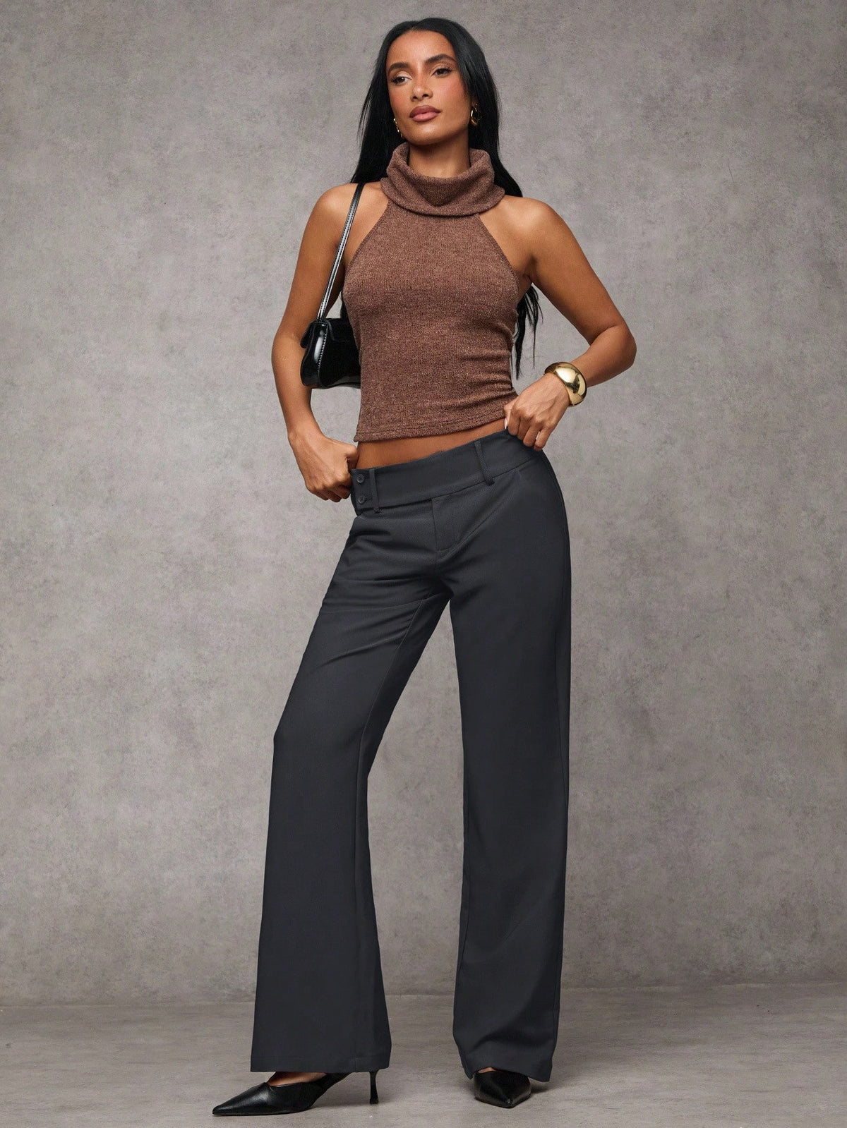 BAE Women's Solid Color Waist Button Design Pocket Casual Flare Pants,Fall,Fall Clothes For Women,Winter Clothes For Women