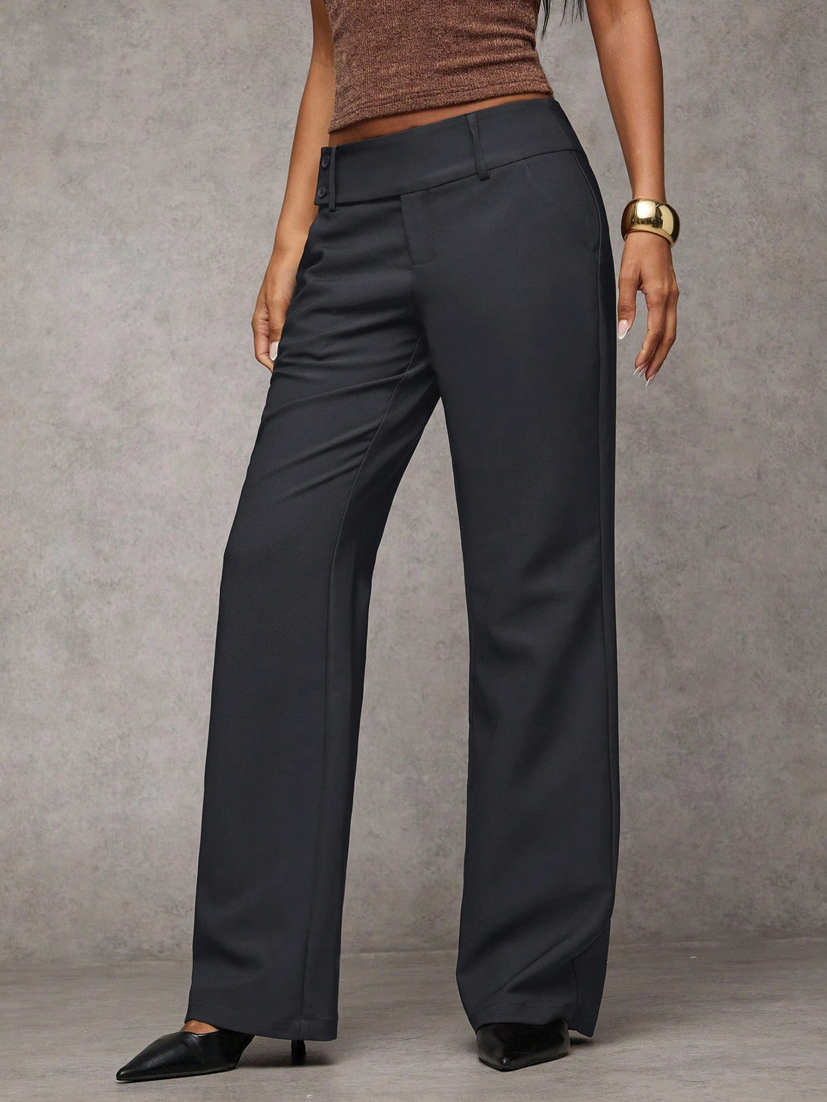 BAE Women's Solid Color Waist Button Design Pocket Casual Flare Pants,Fall,Fall Clothes For Women,Winter Clothes For Women