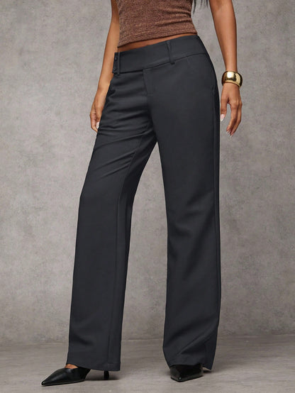 BAE Women's Solid Color Waist Button Design Pocket Casual Flare Pants,Fall,Fall Clothes For Women,Winter Clothes For Women