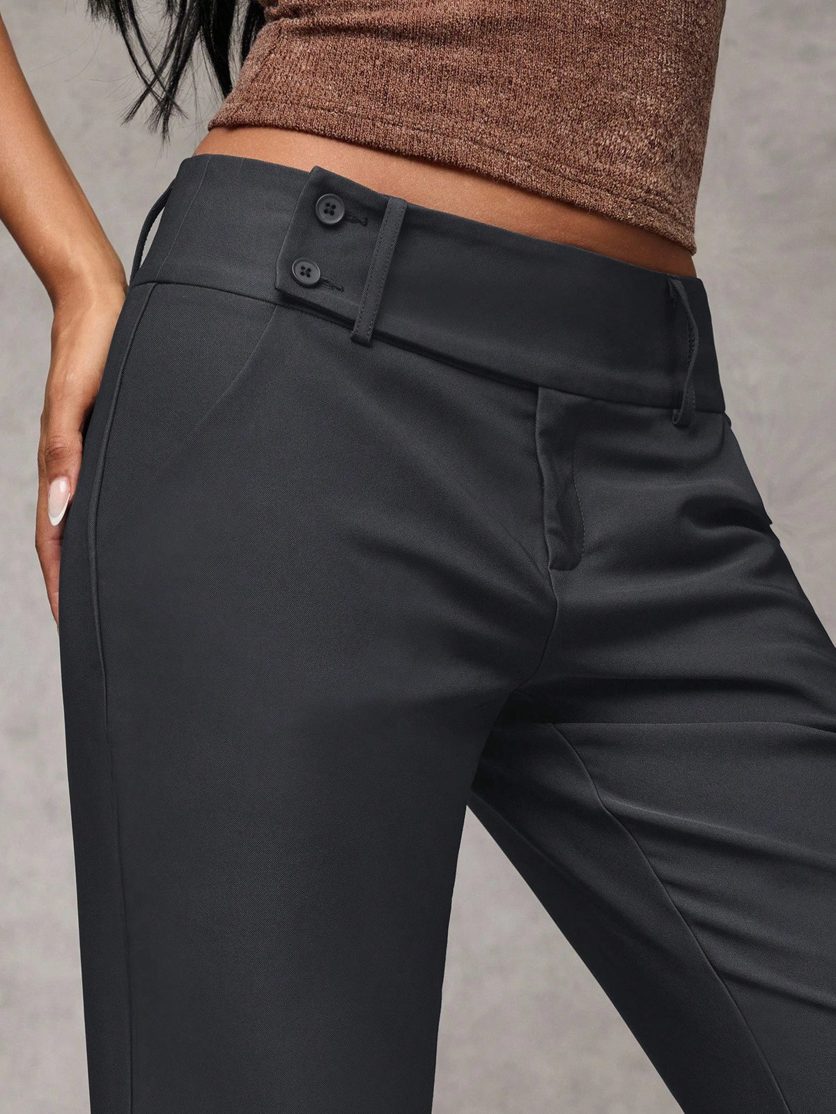 BAE Women's Solid Color Waist Button Design Pocket Casual Flare Pants,Fall,Fall Clothes For Women,Winter Clothes For Women