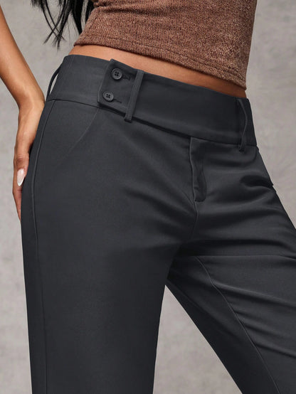 BAE Women's Solid Color Waist Button Design Pocket Casual Flare Pants,Fall,Fall Clothes For Women,Winter Clothes For Women