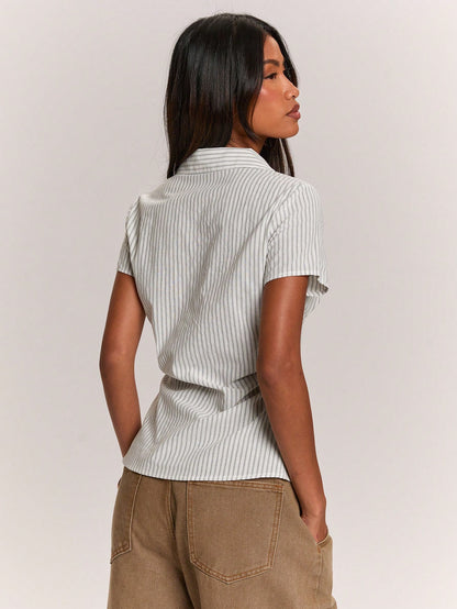 BAE Women's Summer Casual Smart Casual Light Grey Waist-Cinching Shirt Brunch