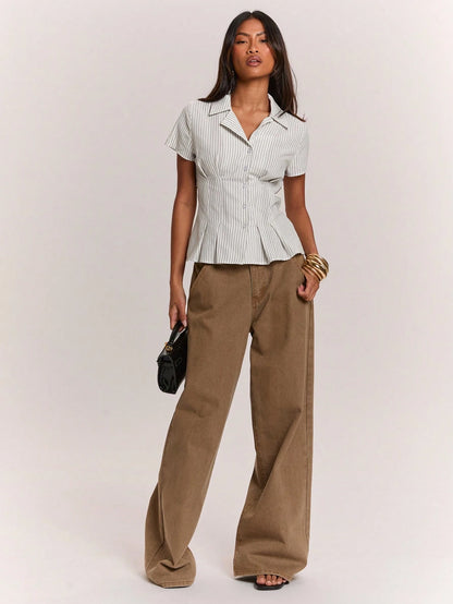 BAE Women's Summer Casual Smart Casual Light Grey Waist-Cinching Shirt Brunch