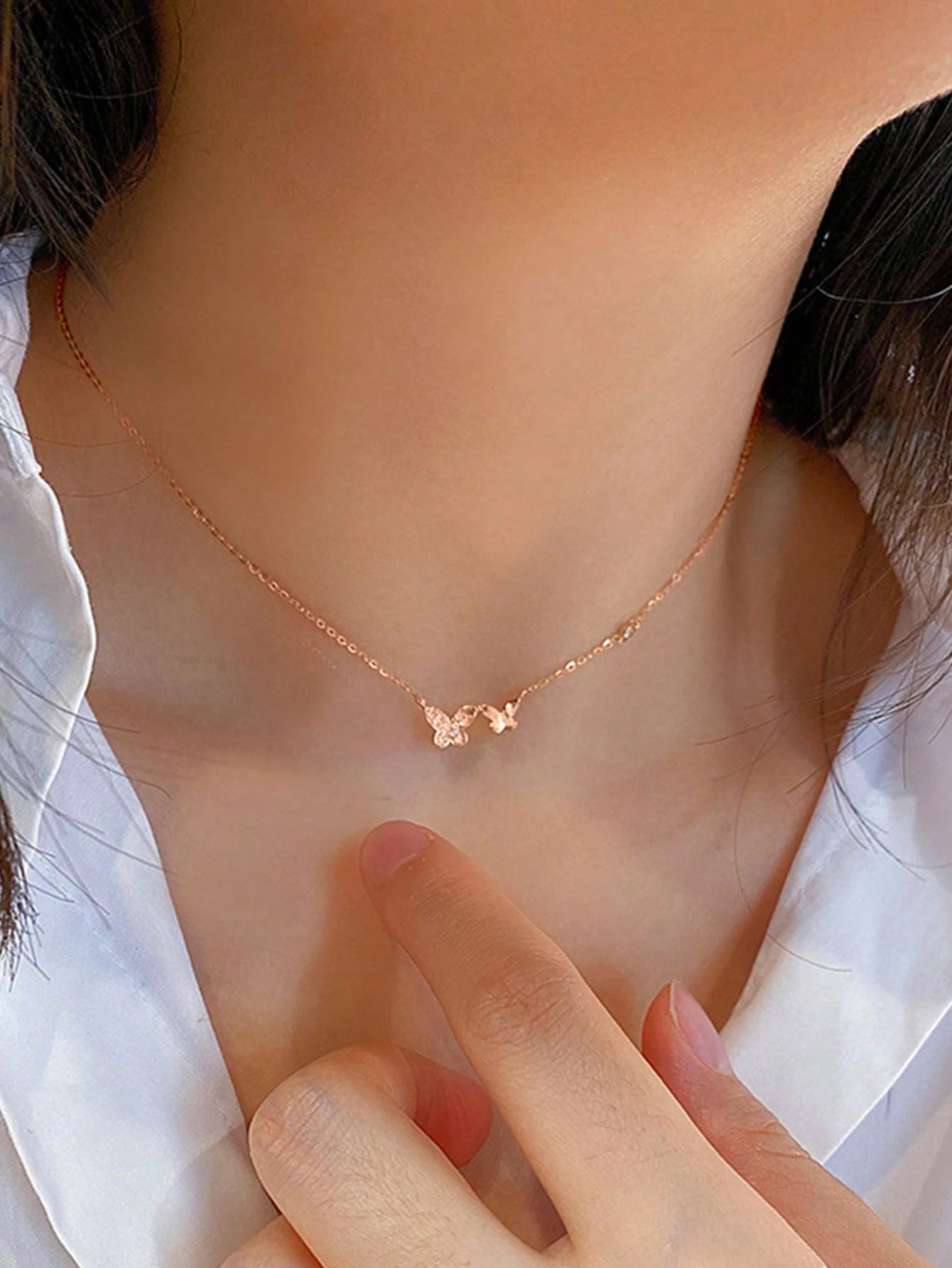 BALMORA 1pc Elegant Exquisite S925 Sterling Silver Small Round Zirconia Double Butterfly Pendant Necklace, Suitable For Women's Birthday Gift