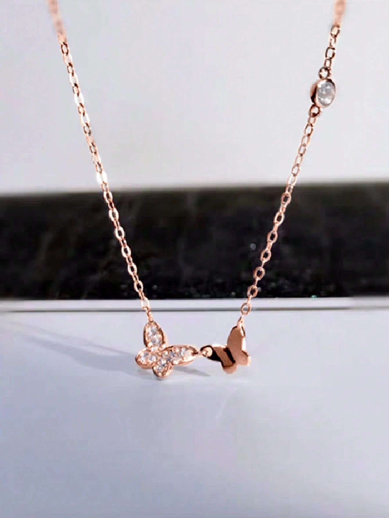 BALMORA 1pc Elegant Exquisite S925 Sterling Silver Small Round Zirconia Double Butterfly Pendant Necklace, Suitable For Women's Birthday Gift