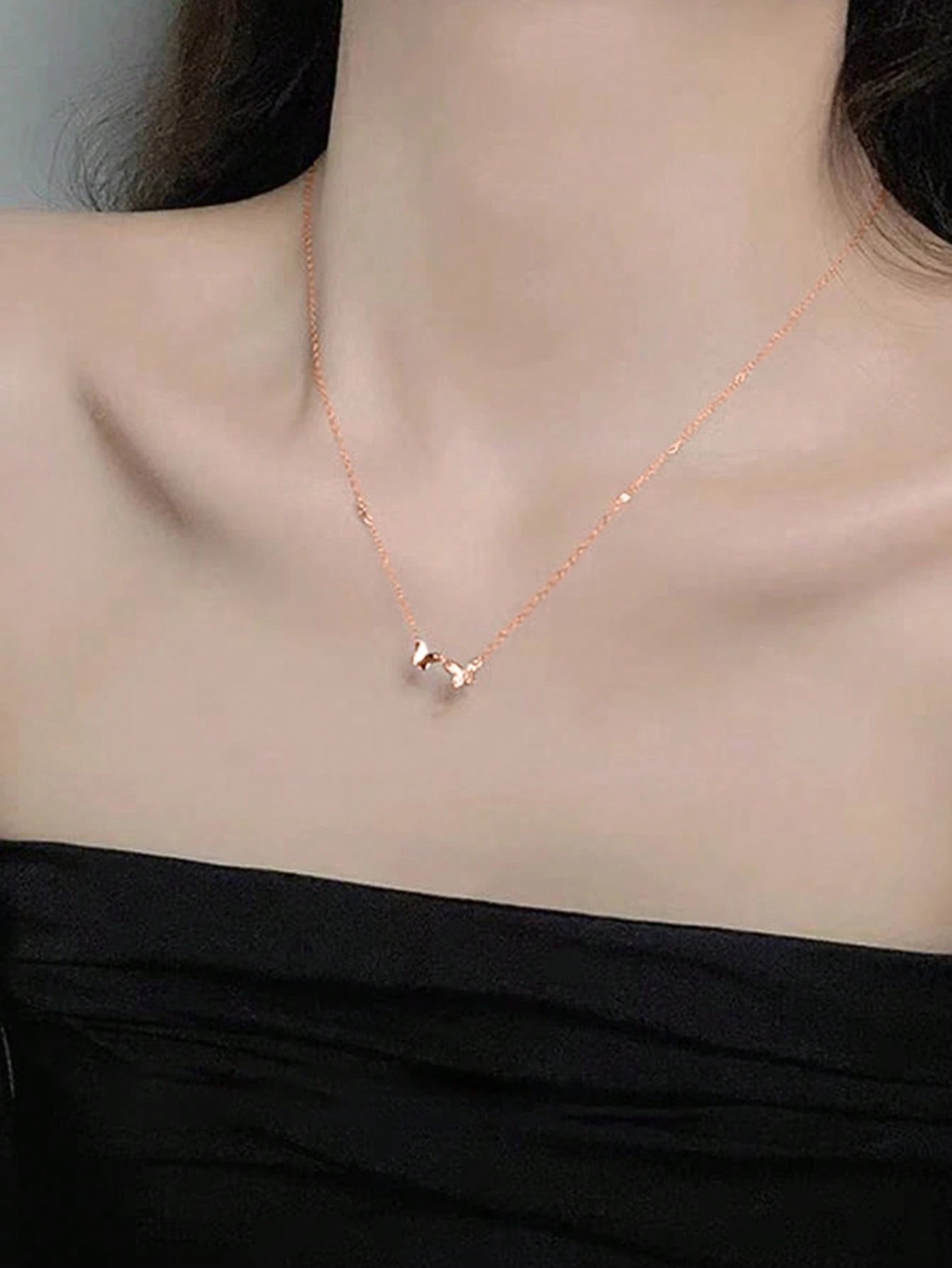 BALMORA 1pc Elegant Exquisite S925 Sterling Silver Small Round Zirconia Double Butterfly Pendant Necklace, Suitable For Women's Birthday Gift