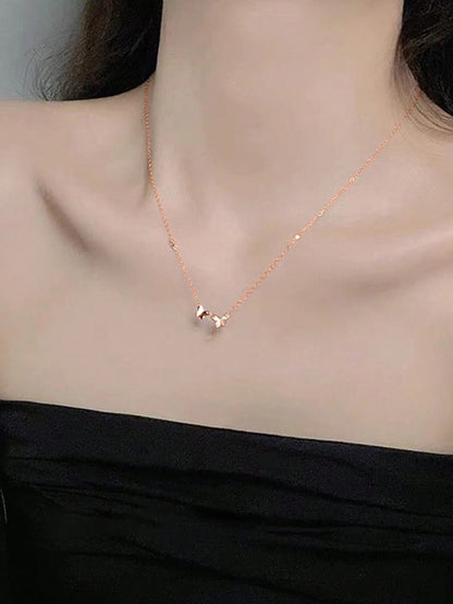 BALMORA 1pc Elegant Exquisite S925 Sterling Silver Small Round Zirconia Double Butterfly Pendant Necklace, Suitable For Women's Birthday Gift