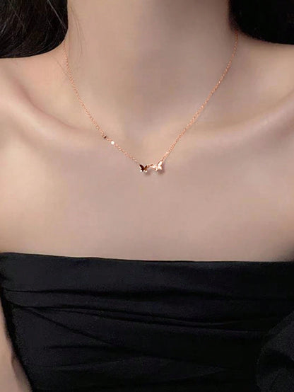 BALMORA 1pc Elegant Exquisite S925 Sterling Silver Small Round Zirconia Double Butterfly Pendant Necklace, Suitable For Women's Birthday Gift