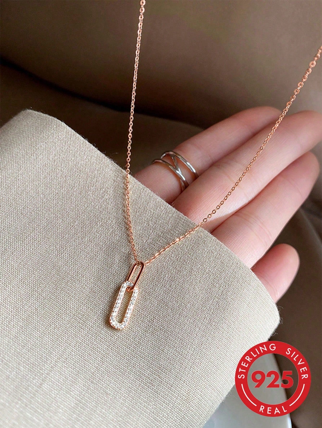 BALMORA 1pc Minimalist S925 Sterling Silver Double Ring Pendant Necklace With Adjustable Tassel, Elegant Clavicle Chain Birthday Gift For Women