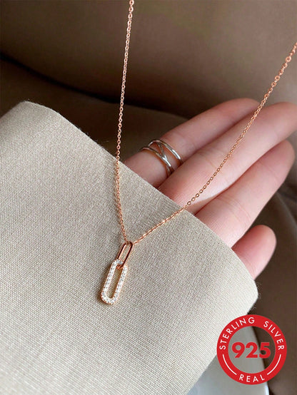 BALMORA 1pc Minimalist S925 Sterling Silver Double Ring Pendant Necklace With Adjustable Tassel, Elegant Clavicle Chain Birthday Gift For Women